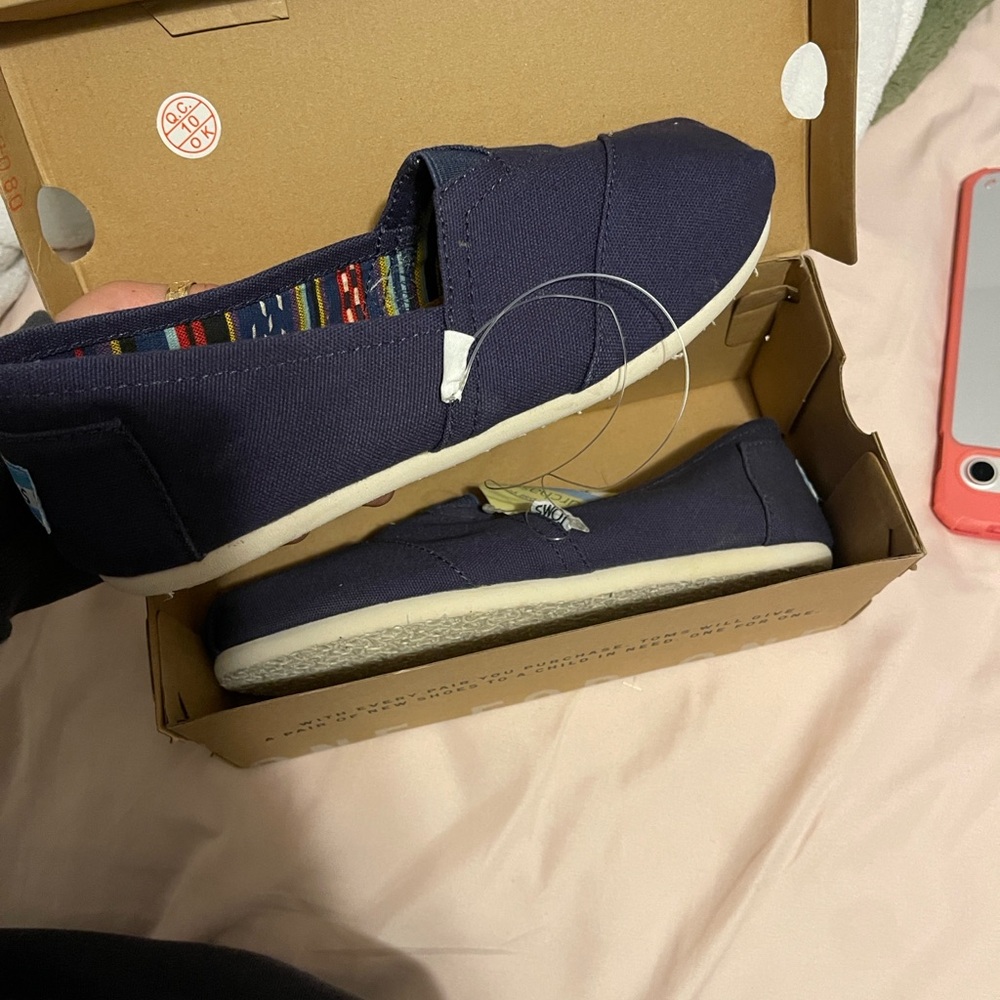 Toms Navy Blue Canvas Slip-Ons